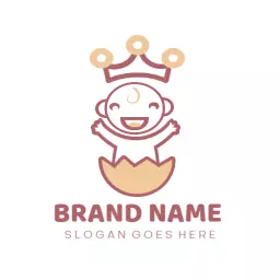 Cheerful Cartoon Baby with Crown and Egg Shell Logo Template