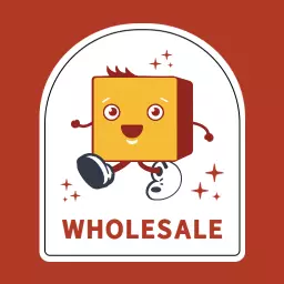 Cheerful Cartoon Cube Character Promoting Wholesale Deals Logo Template