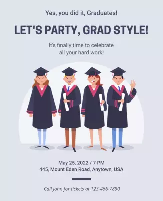Cheerful Cartoon Graduation Celebration Party Poster Template