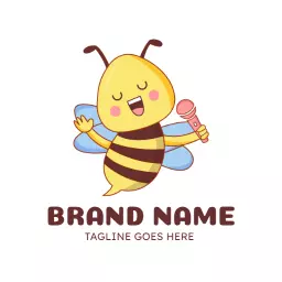 Cheerful Cartoon Honeybee Singing with a Microphone Logo Template