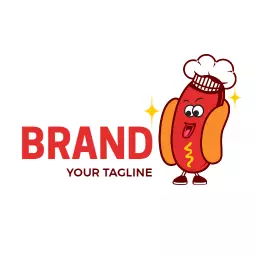 Cheerful Cartoon Hotdog Character with Cooking Hat Logo Template