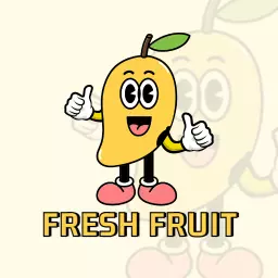 Cheerful Cartoon Mango Character Promoting Fresh Fruit Logo Template