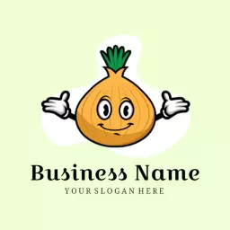 Cheerful Cartoon Onion Character with Green Spikes Logo Template