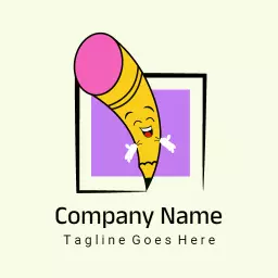 Cheerful Cartoon Pencil Design for Artistic Drawing Logo Template