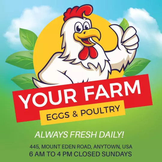 Cheerful Chicken Illustration for Fresh Poultry Farm Ad Template