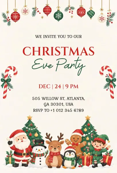 Cheerful Christmas Eve Celebration Party Invitation Template