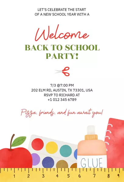 Cheerful Colorful Back To School Party Invitation Template