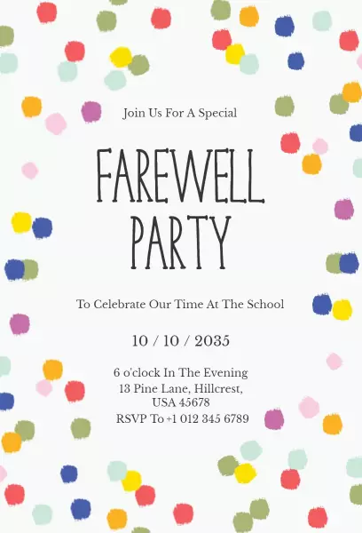 Cheerful Colorful School Farewell Party Invitation Template