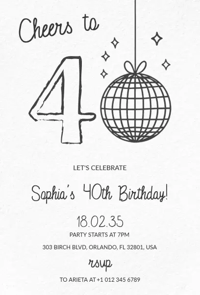 Cheerful Disco Theme 40th Birthday Celebration Invitation Template