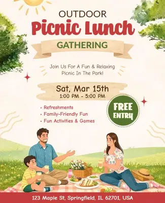 Cheerful Family Picnic Invitation in Nature Flyer Template