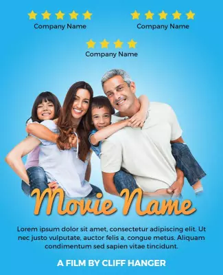 Cheerful Family Portrait with Blue Background Movie Poster Template