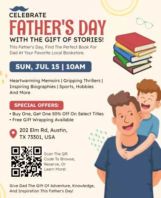 Cheerful Family Theme Father's Day Bookstore Celebration Poster Template