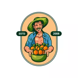 Cheerful Farmer Holding Fresh Harvested Oranges Logo Template