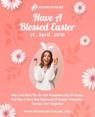Cheerful Floral Pink Easter Celebration Greeting Poster Template