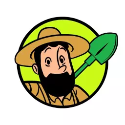Cheerful Gardener Mascot Holding a Green Shovel Logo Template