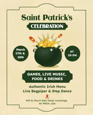Cheerful Gold Pot of Luck Saint Patrick's Day Poster Template