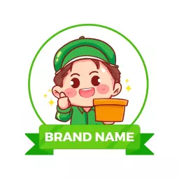Cheerful Green-Capped Character with Flower Pot Logo Template