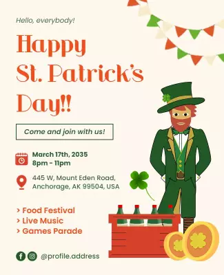 Cheerful Green Irish Festival with Music and Games Poster Template