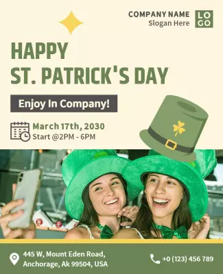 Cheerful Green Shamrock St. Patrick's Day Festivities Poster Template