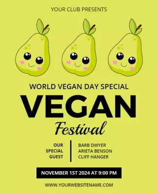 Cheerful Green Vegan Festival with Cute Pears Poster Template