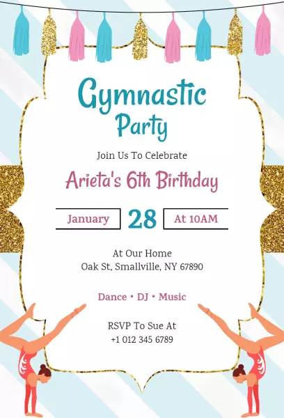 Cheerful Gymnastics Birthday Celebration Invitation Template