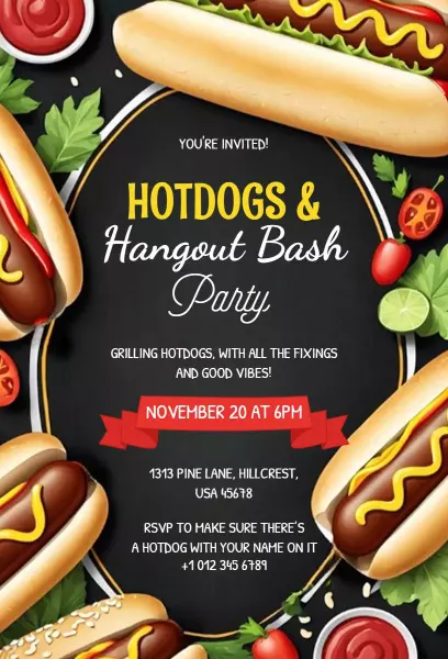 Cheerful Hotdogs Hangout Bash Party Invitation Template