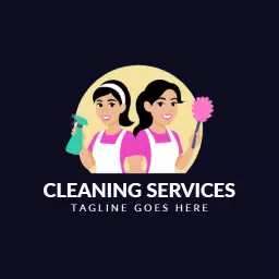 Cheerful Housekeeping Team Representing Cleaning Service Logo Template