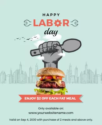Cheerful Labor Day Burger Promotion Poster Template