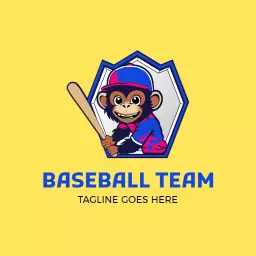 Cheerful Monkey Swinging Bat for Exciting Baseball Team Logo Template