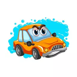 Cheerful Orange Cartoon Car Character Mascot Logo Template