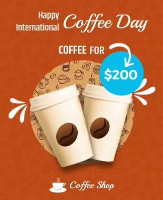 Cheerful Orange Coffee Day Special Promotion Poster Template
