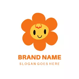 Cheerful Orange Flower Character Creating Baby Products Logo Template