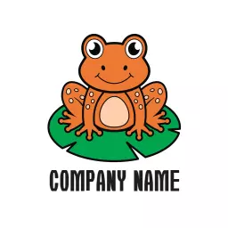 Cheerful Orange Frog Sitting on Lily Pad Logo Template