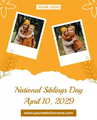 Cheerful Orange National Siblings Day Celebration Poster Template