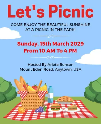 Cheerful Outdoor Picnic Gathering Invitation Poster Template