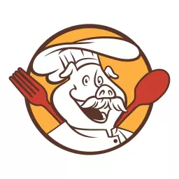 Cheerful Pig Chef Holding Fork and Spoon Mascot Logo Template