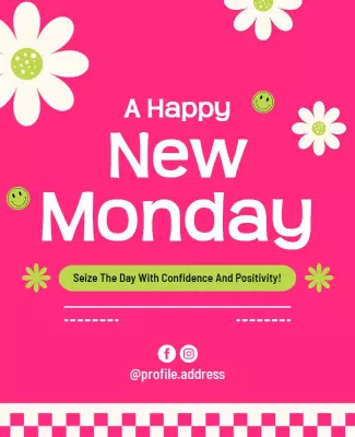 Cheerful Pink Floral Motivational Monday Poster Template