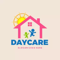 Cheerful Pink House with Kids Representing Daycare Logo Template