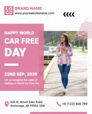 Cheerful Pink Outdoor Car Free Day Awareness Poster Template