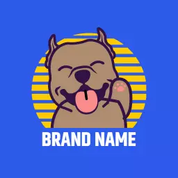 Cheerful Pitbull Character with Bright Blue Background Logo Template