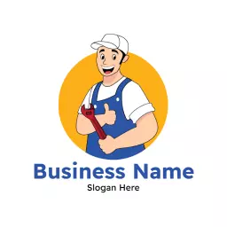 Cheerful Plumber Holding a Wrench in Bright Plumbing Logo Template