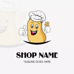 Cheerful Potato Character Chef Creating Delicious Dishes Logo Template