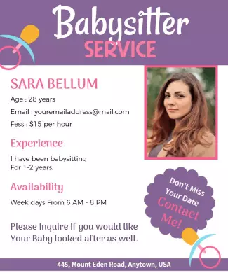 Cheerful Purple Babysitter Service Advertisement Poster Template