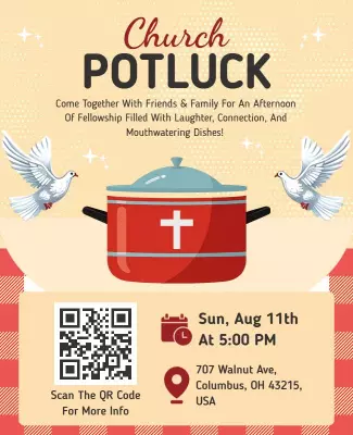 Cheerful Red Church Potluck Community Gathering Poster Template