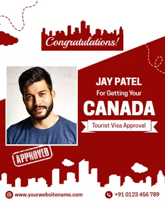 Cheerful Red Visa Approval Announcement Poster Template