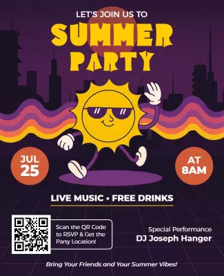 Cheerful Retro Summer Party with Live Music Poster Template