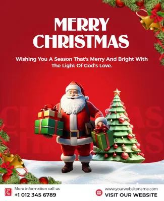 Cheerful Santa Claus with Christmas Gifts Decor Poster Template
