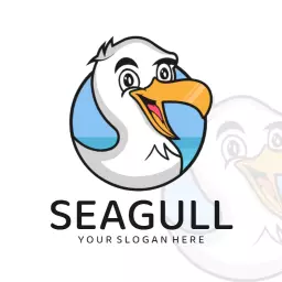 Cheerful Seagull in Vibrant Sky Blue Waters Logo Template