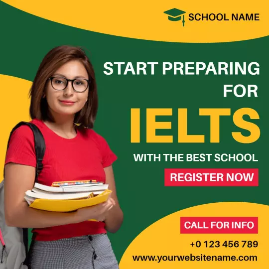 Cheerful Student Preparing for IELTS with Registration Call to Action Ad Template