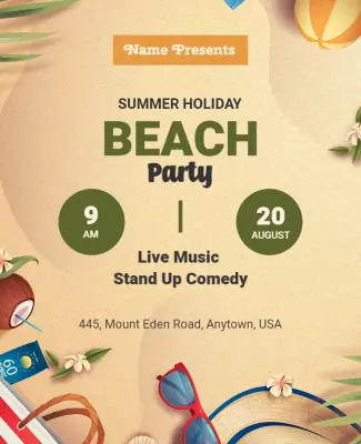 Cheerful Summer Beach Party with Live Music Poster Template